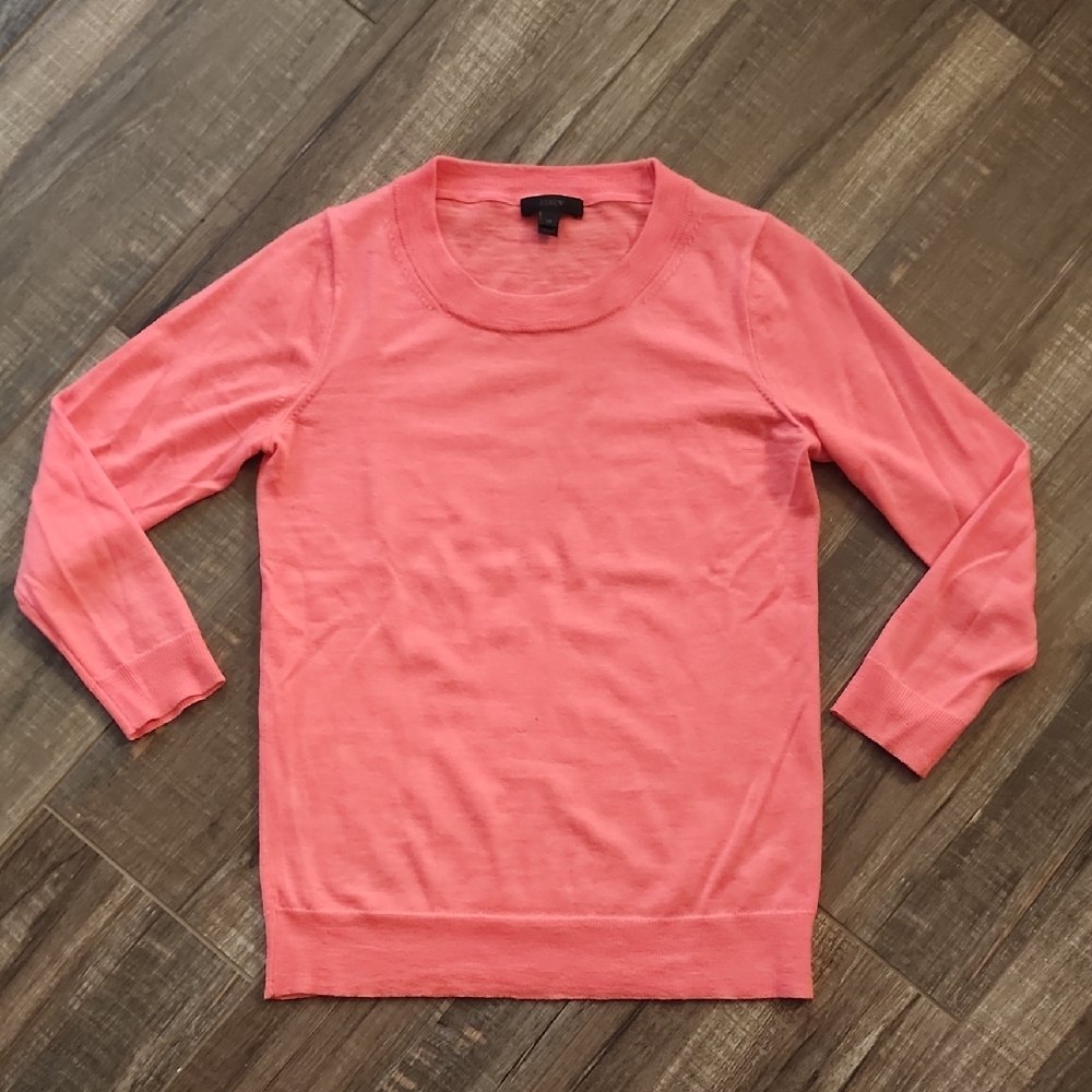 J Crew Tilly Crew Neck 3/4 Sleeve Sweater Coral Orange XS